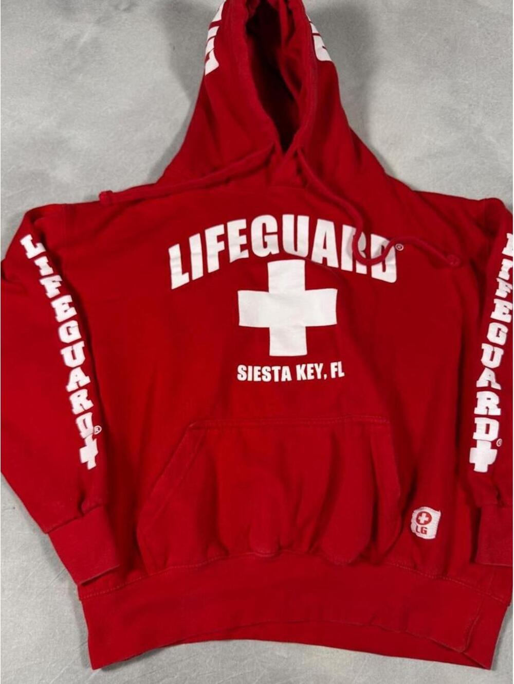 Lifeguard Siesta Key Florida Red Pullover Hoodie Size Medium